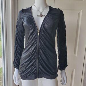 y2k shiny black full zip hoodie top